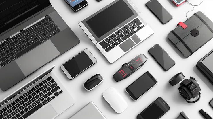 PSD a collection of electronic devices including one that says t on the bottom