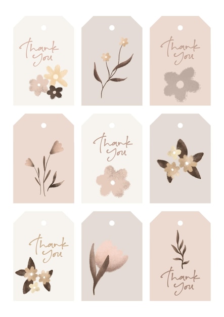 PSD a collection of floral labels with the words thank you on them