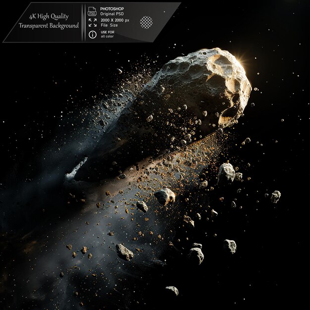 A collision between an asteroid and another object on transparent background