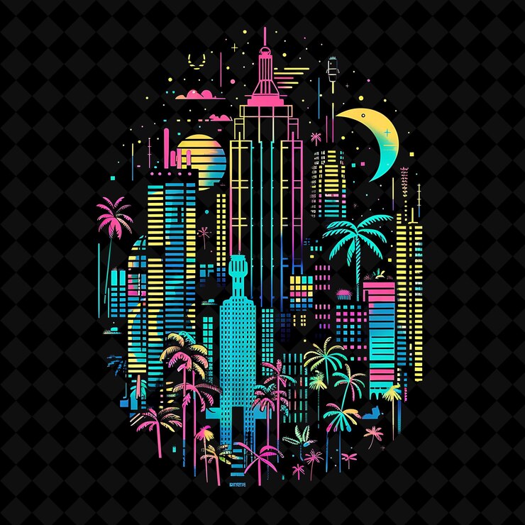 PSD a colorful illustration of a cityscape with a building in the background