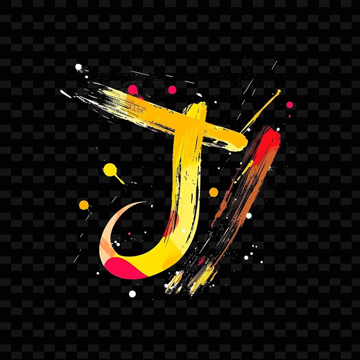 PSD a colorful letter j is painted with a yellow and red color