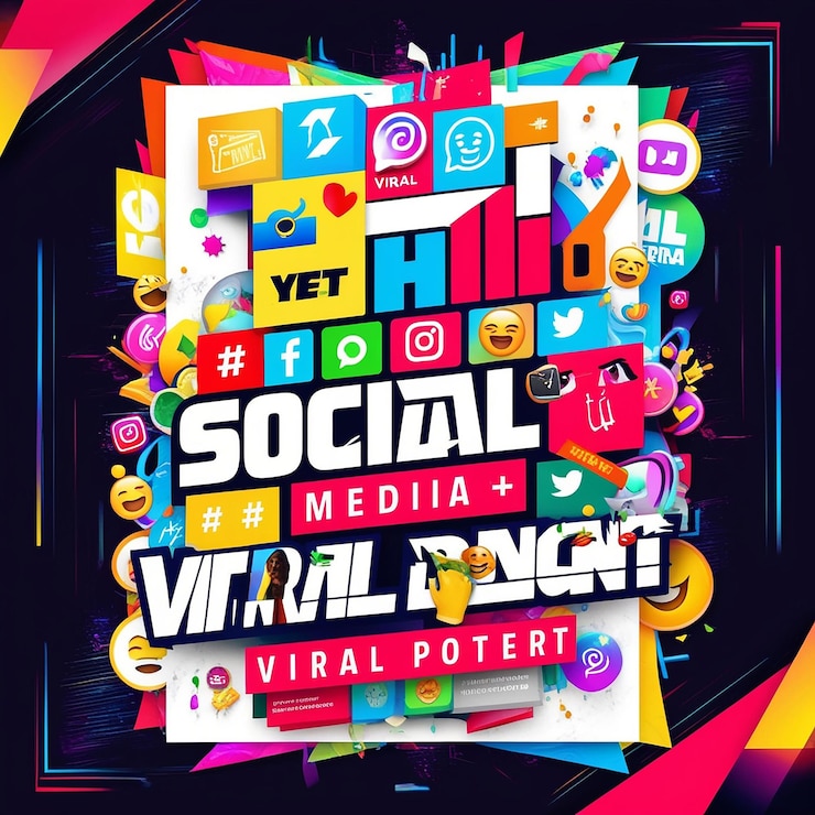 PSD a colorful poster with the words social media on it