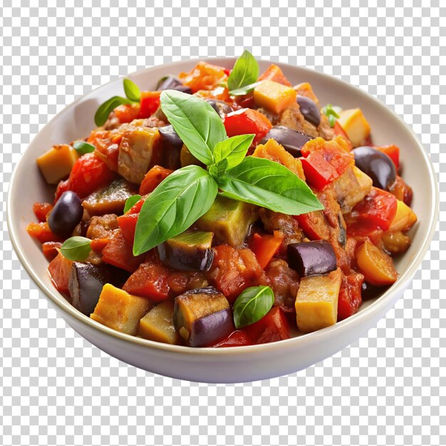 PSD a colorful vegetable salad on a white plate on transparent background