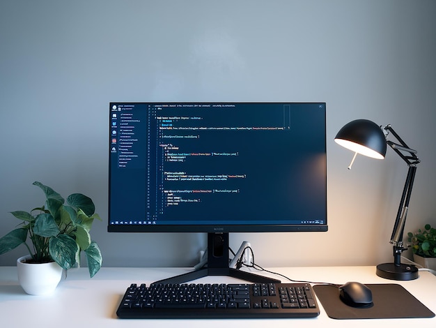 a computer monitor with the word code on the screen