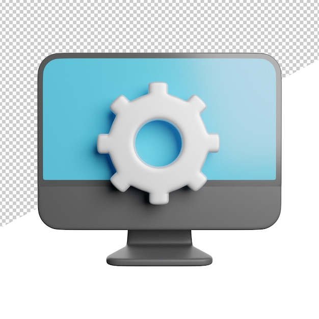 a computer screen with a cog icon on it.
