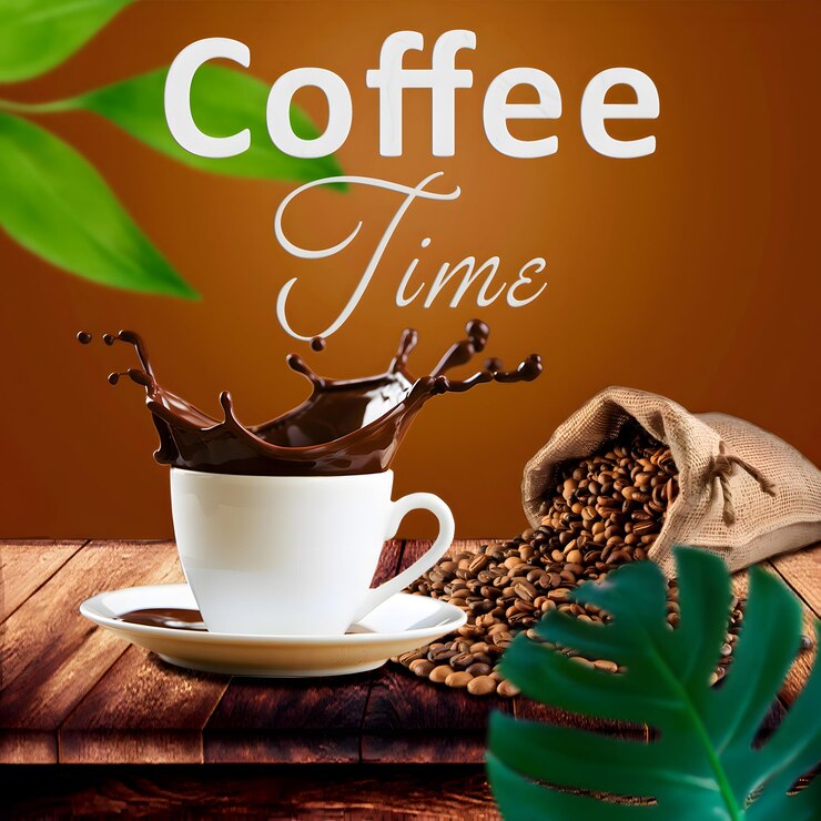 A Cup of Coffee with a Plant in the Background Coffee Shop Banner Design