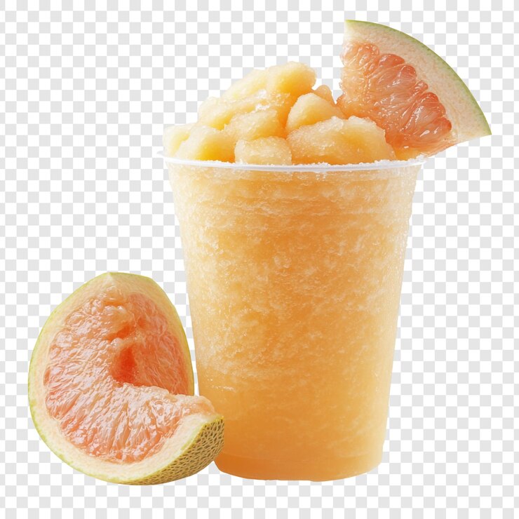 PSD a cup of mango juice with a slice of mango in it