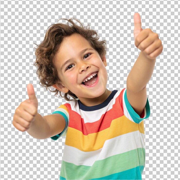 A cute boy showing a thumbs up