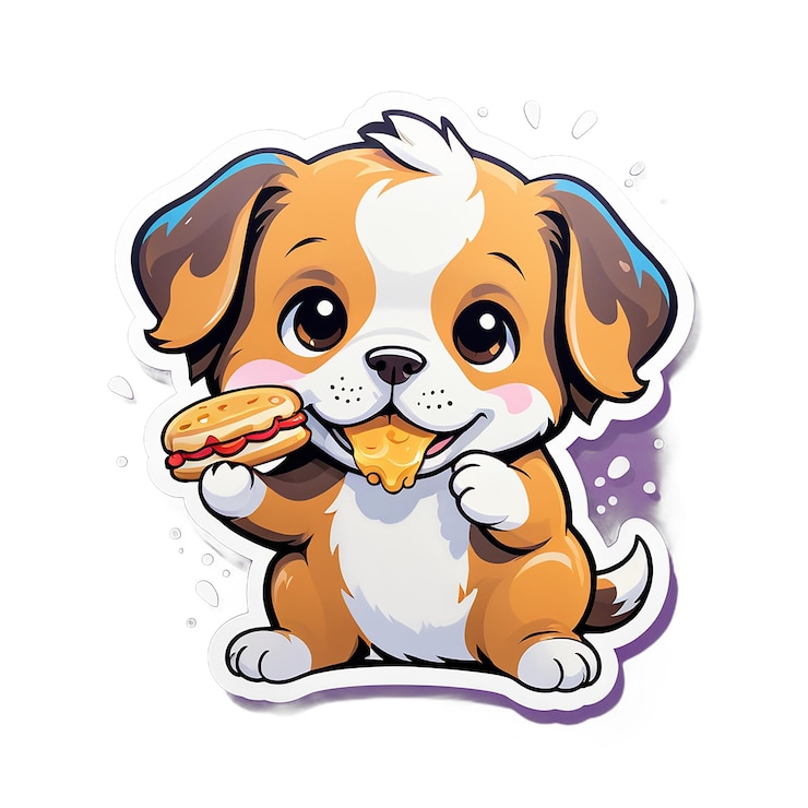 PSD a cute dog eating sticker decal