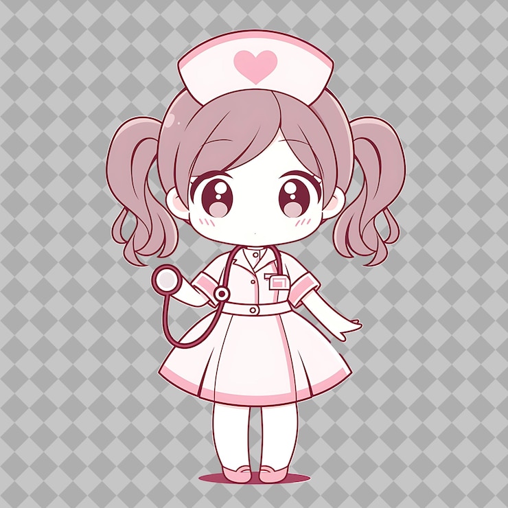 PSD a cute little girl with a stethoscope on her head and a heart on her hat