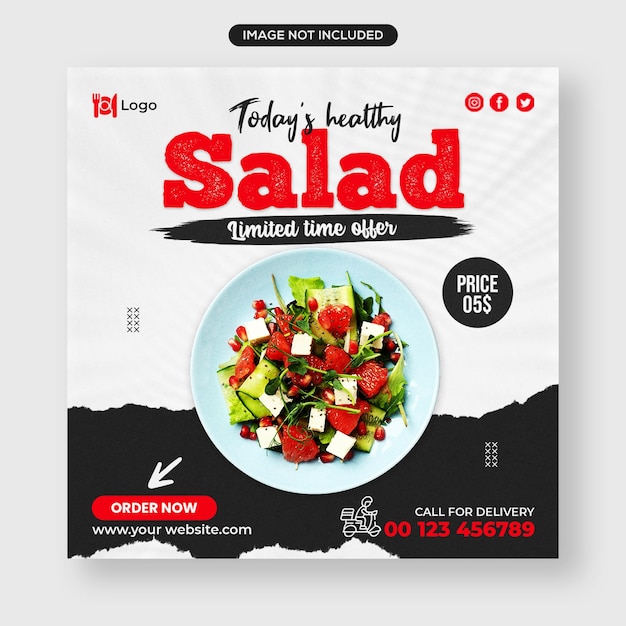 A deliciosa salada de hoje nas redes sociais instagram design de postagem