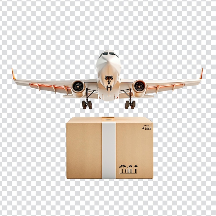 PSD a delivery box with an airplane on a transparent background