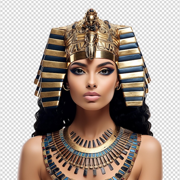 PSD a deusa faraó egípcia cleópatra isolada em fundo transparente.