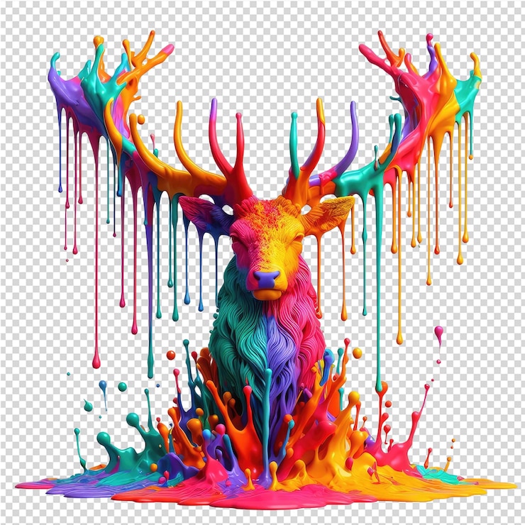 PSD a drawing of a deer with colorful and colored paint on it