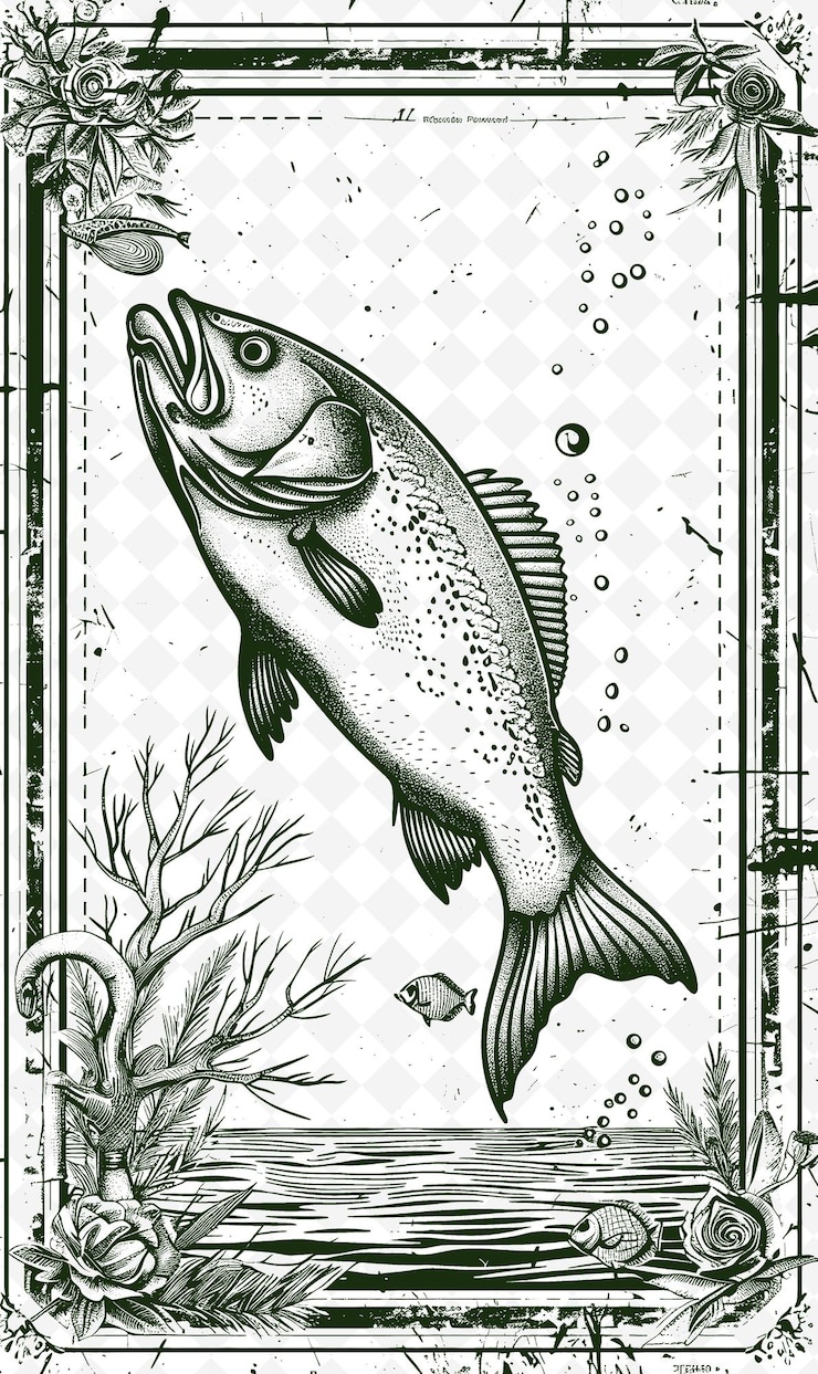 PSD a drawing of a fish that has the word fish on it