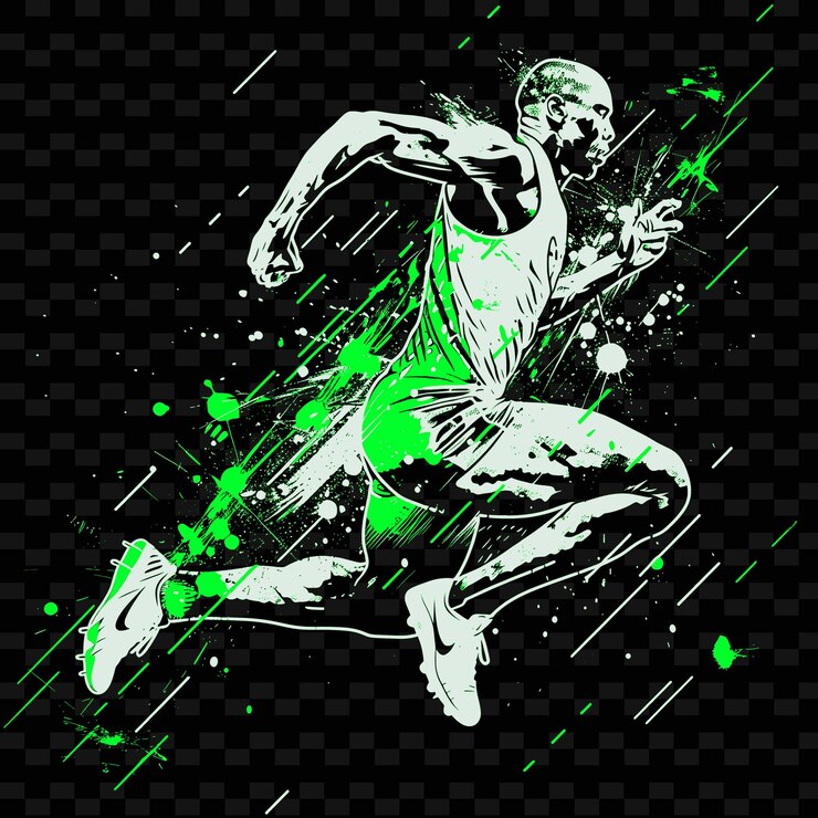 PSD a drawing of a man running with a green background