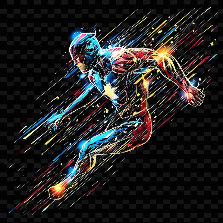 PSD a drawing of a man running with a neon soccer ball and the words quot soccer quot on it