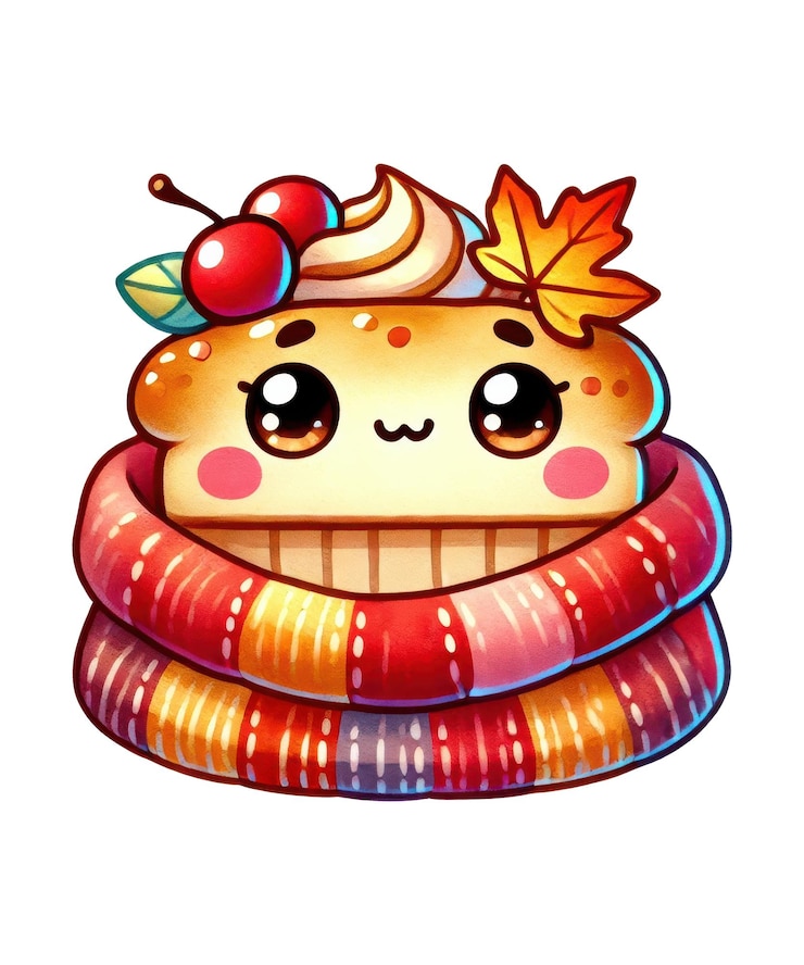 PSD a drawing of a muffin with a red leaf on the top