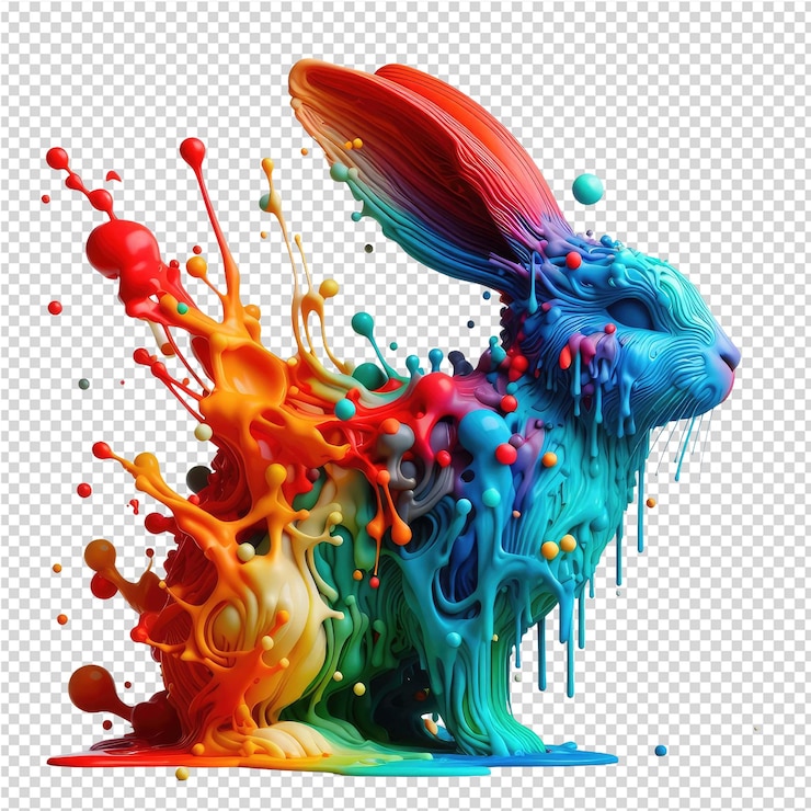 PSD a drawing of a rabbit with a colorful face and colored liquid