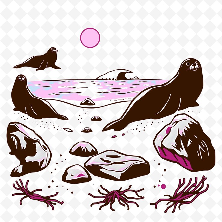 PSD a drawing of a seagull and a round circle with a pink circle in the middle