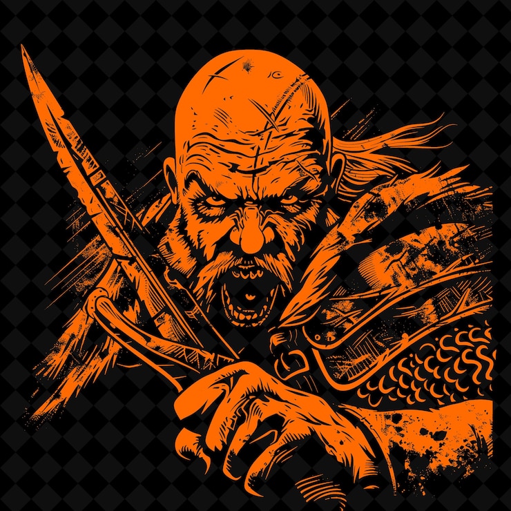 PSD a drawing of a zombie with a sword in his hand