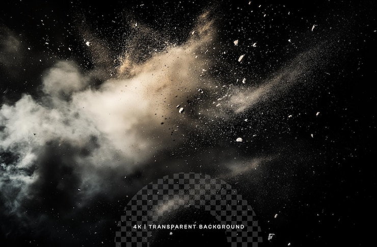 PSD a dynamic dust explosion on transparent background