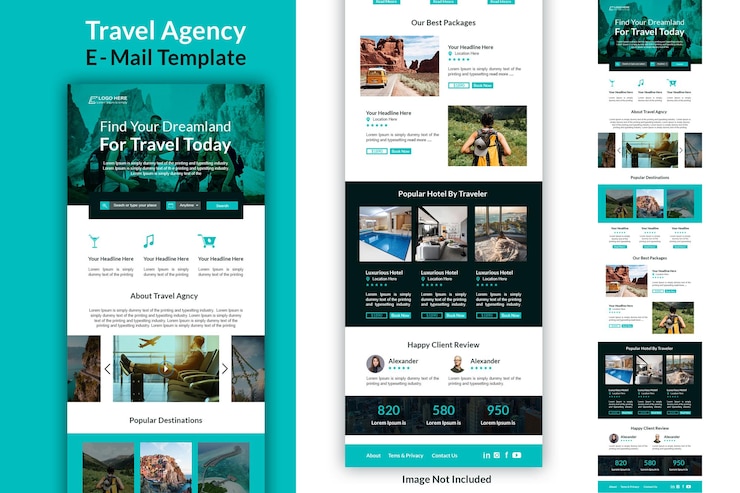 PSD a email marketing newsletter for travel tourism agency business travel landing page ui responsive