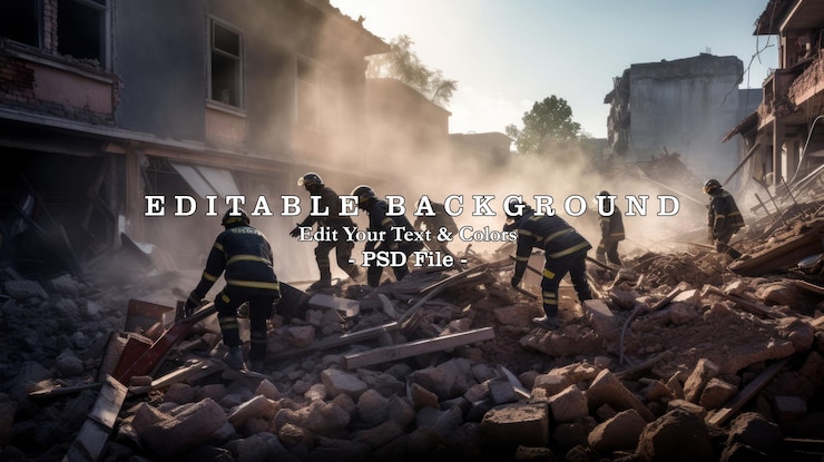 PSD a equipa de resgate está a procurar vítimas nas ruínas do edifício após o desastre. imagem gerada pela ia.