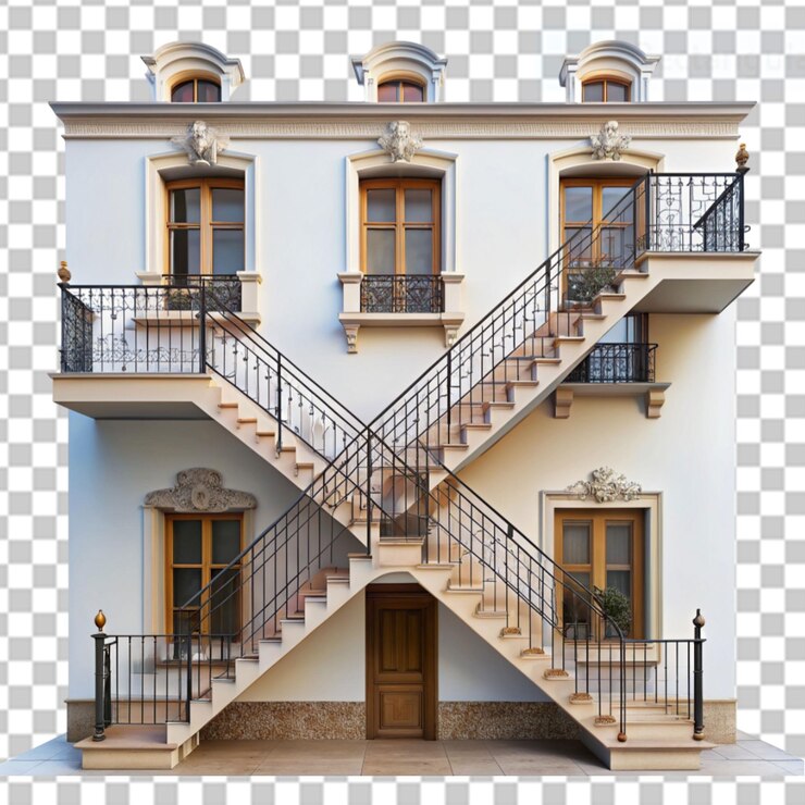 PSD a escada é a decoração do edifício em fundo transparente