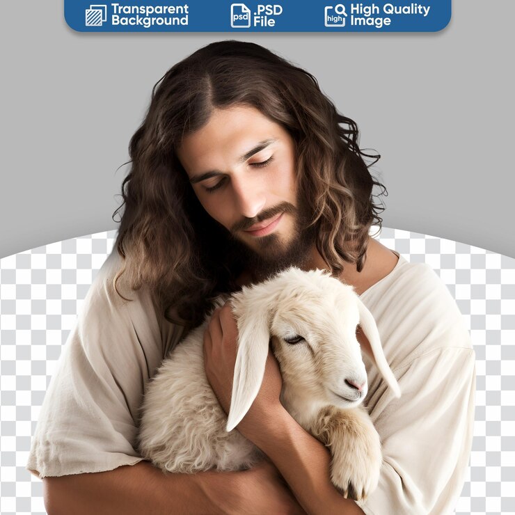 PSD a fé do cristianismo jesus cristo segurando uma ovelha perdida.