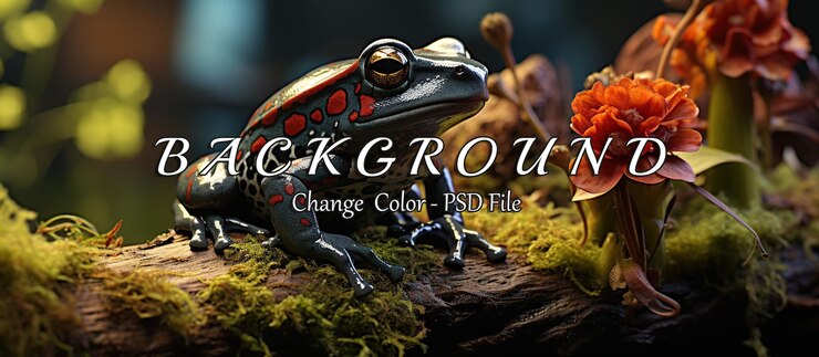 PSD a frog sitting on a tree trunk