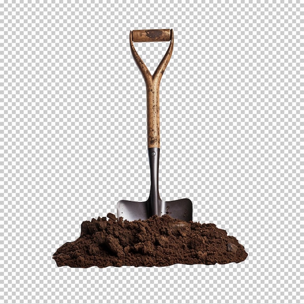 PSD a garden spade is stuck in the ground isolated on transparent background