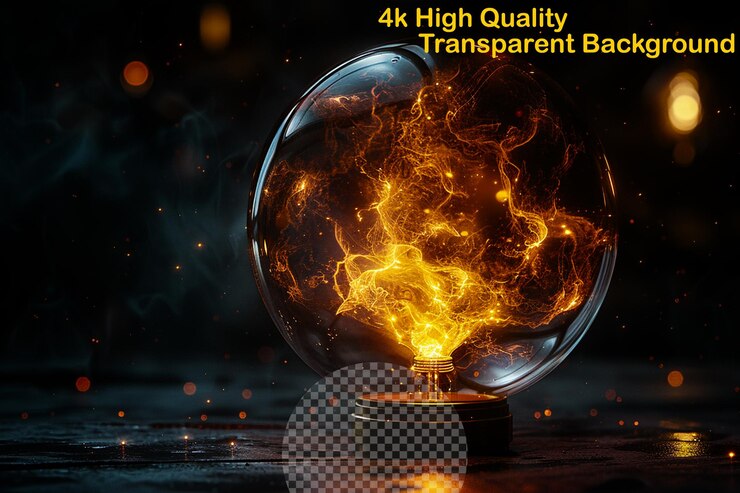 PSD a glass ball with a gold and black checkered base that says high quality premium quality premium quality