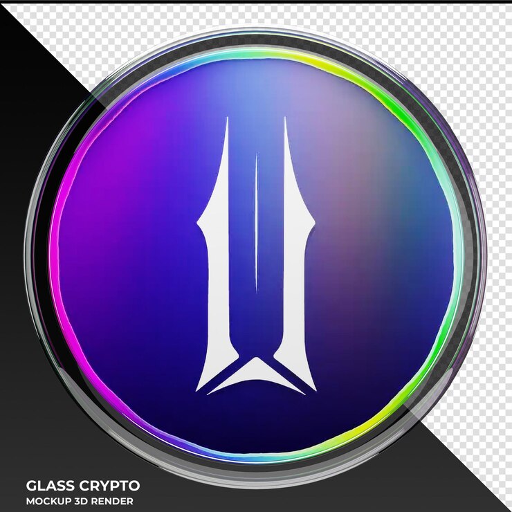 PSD a glass crypto logo with a purple background