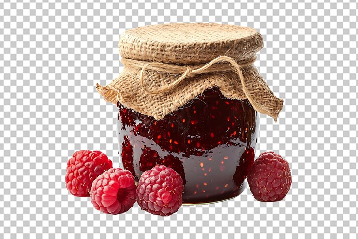 PSD a glass jar filled with homemade raspberry jam isolated on transparent background