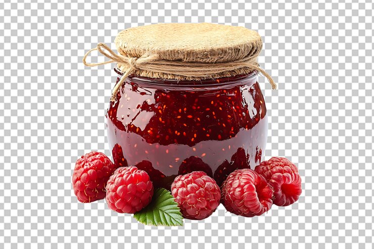 PSD a glass jar filled with homemade raspberry jam isolated on transparent background