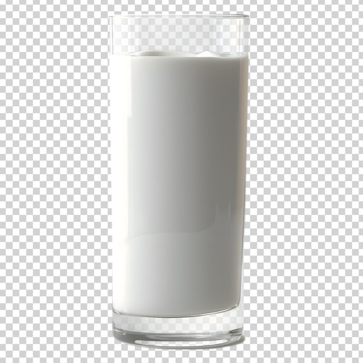 A glass of milk with a white substance in it on a transparent background