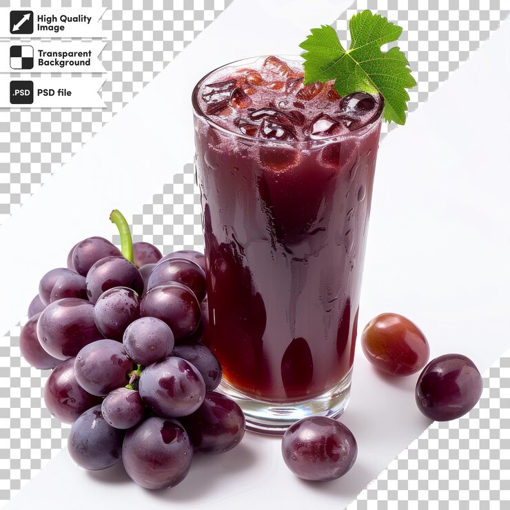 PSD a glass of red liquid next to a bunch of grapes