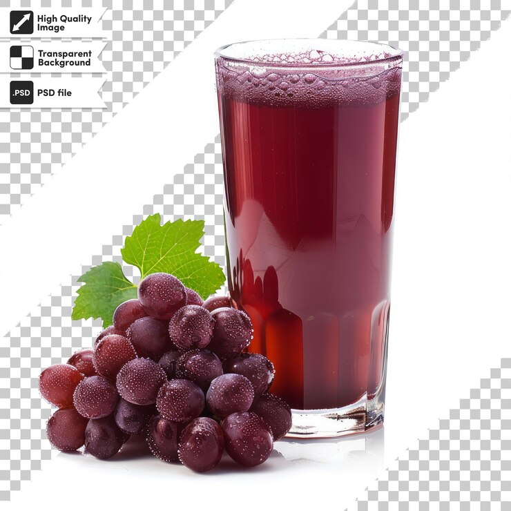 PSD a glass of red liquid next to a bunch of grapes