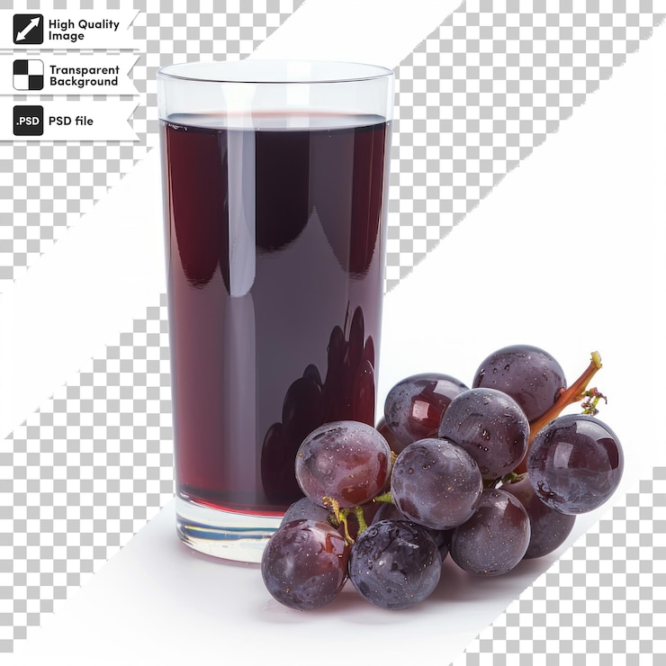 PSD a glass of red wine next to a bunch of grapes