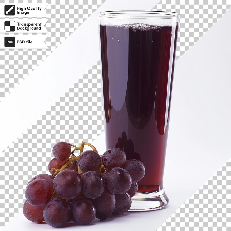 PSD a glass of red wine next to a bunch of grapes