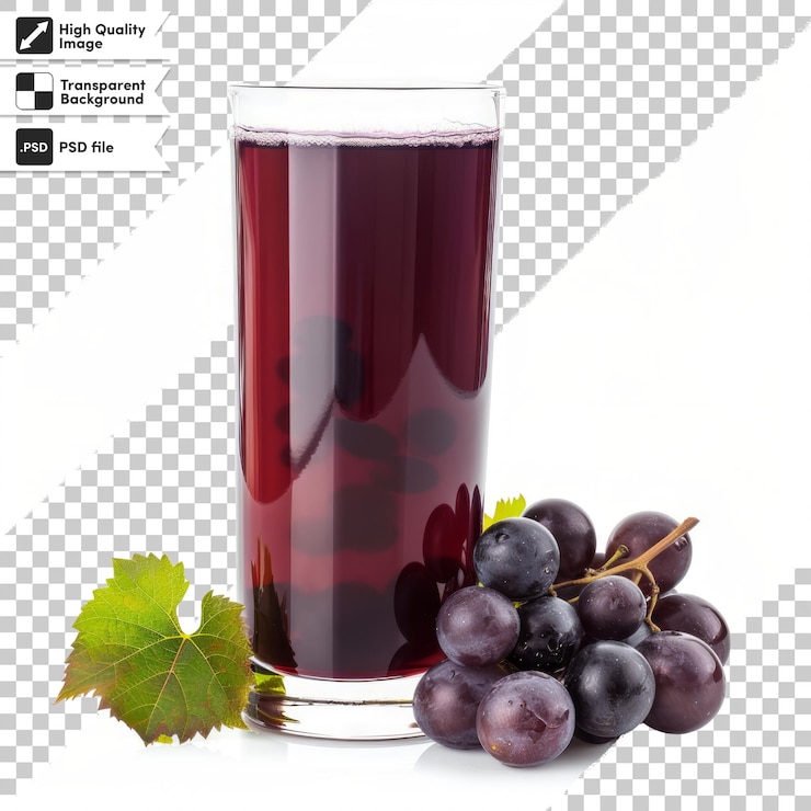 PSD a glass of red wine with a bunch of grapes on it
