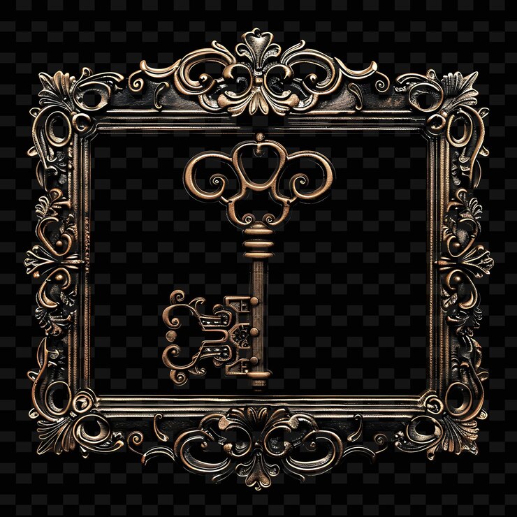 PSD a gold and black picture frame with a letter t on it