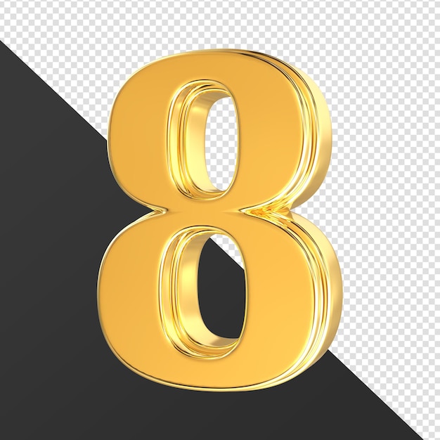 a gold number 8 with a black background.