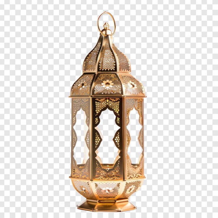 PSD a gold ramadan lantern in middle eastern style side view full length on transparency background psd