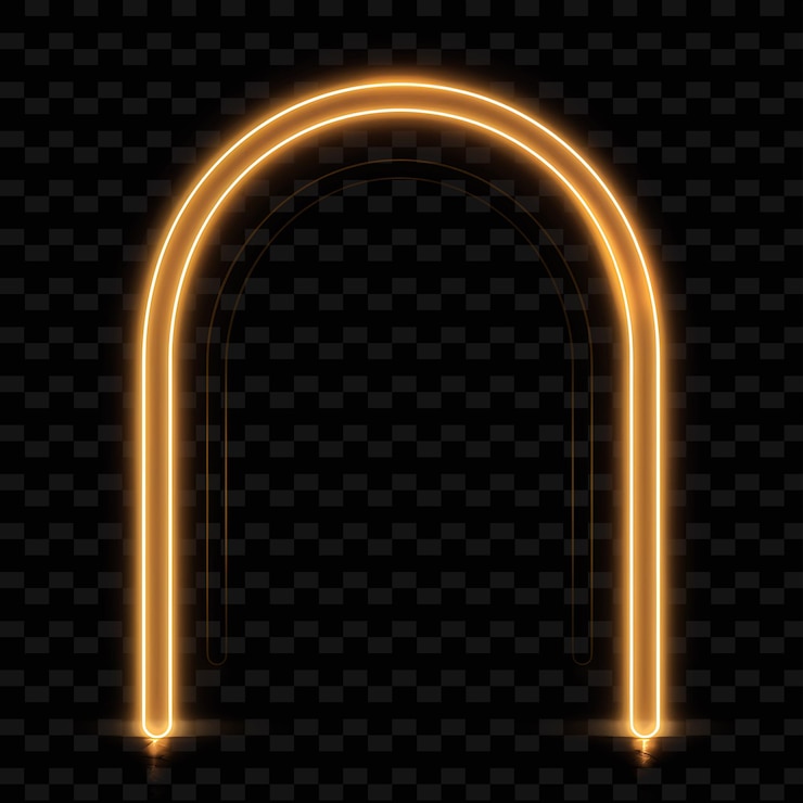 PSD a golden horseshoe with a bright neon light on a black background