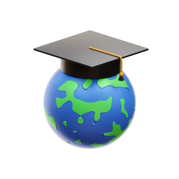 A graduation cap on top of a globe with a black graduation cap on it.