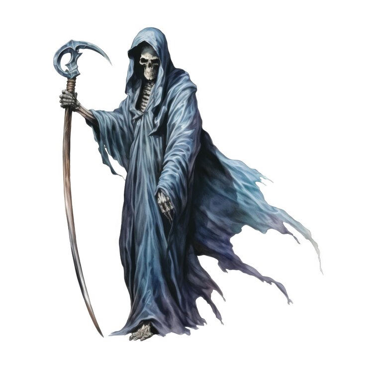 PSD a grande reaper com uma túnica azul segurando uma foice