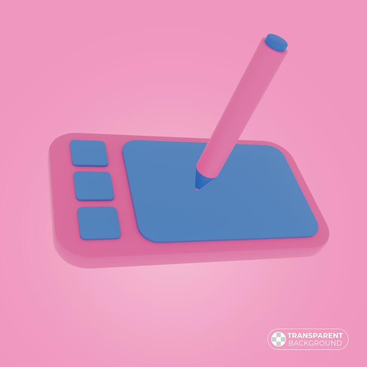 PSD a graphic tablet with a pink pen in 3d render