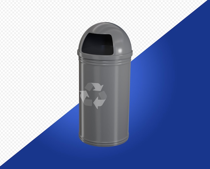PSD a gray trash can with a recycling symbol on the side.